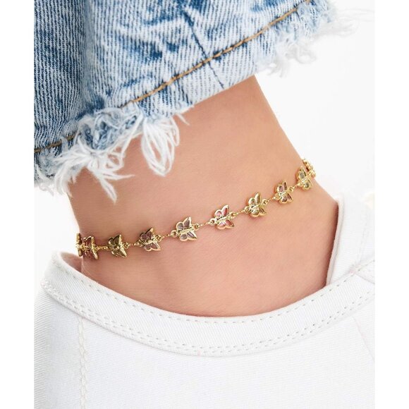 Luxe 18K Gold & Color Crystal Baguette Anklet - Adjustable 10-Inch Length - Picture 2 of 3